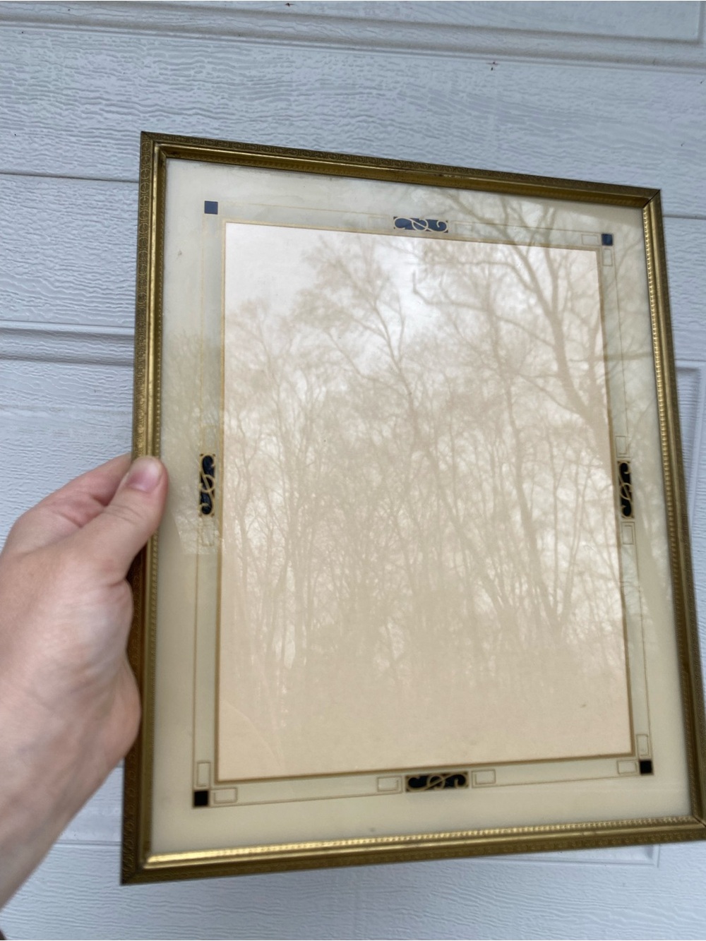 Art Deco Gold Floral Frame w/ Painted Glass 1920’s